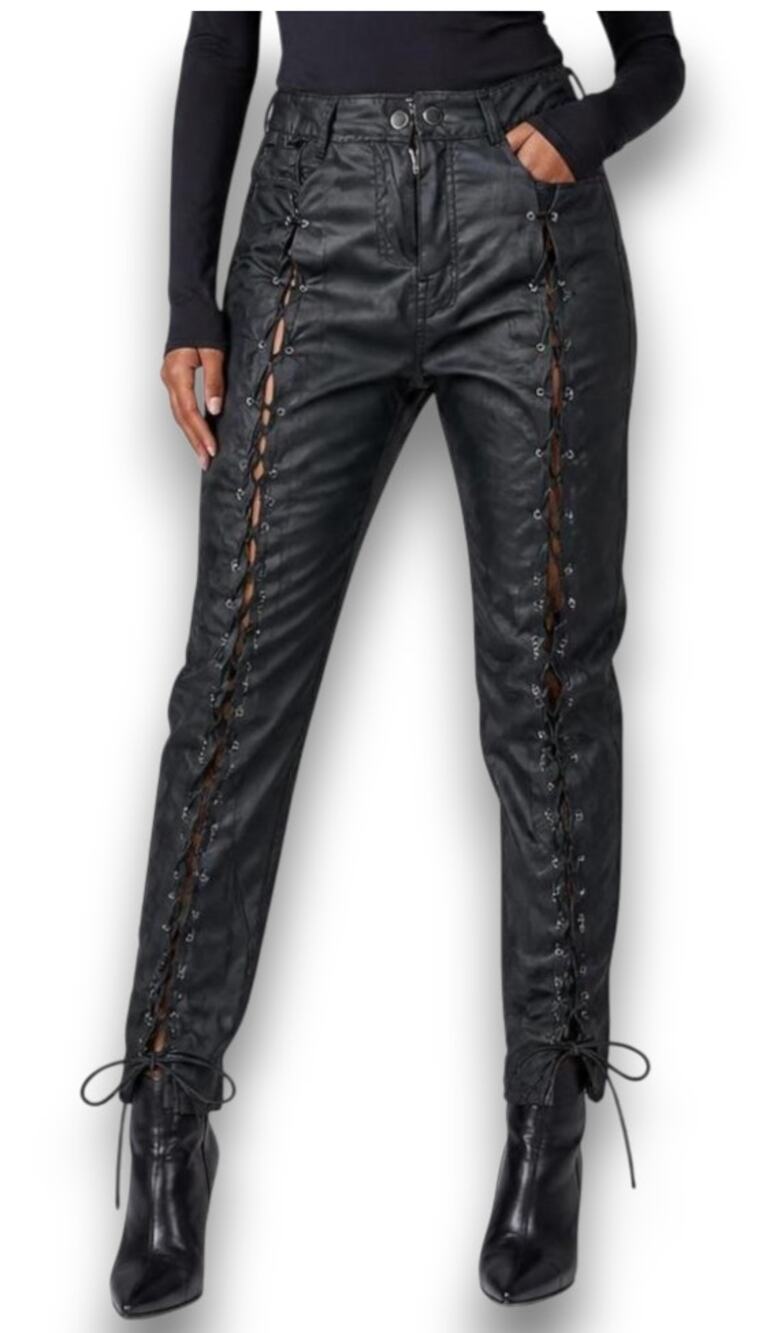 Prettylittlething black lace up pants